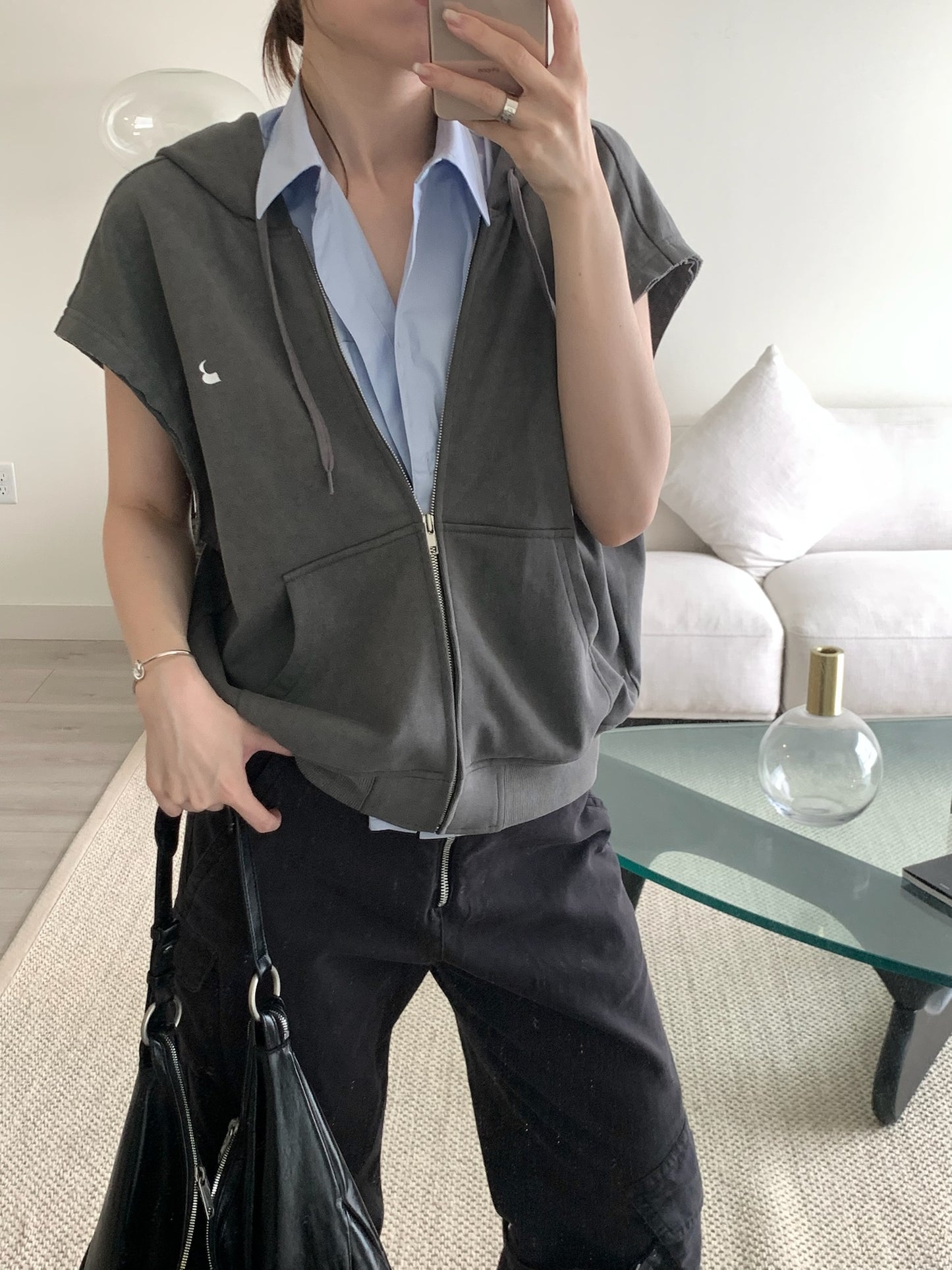 Shirt Layered Hoodie Sleevless Jumper