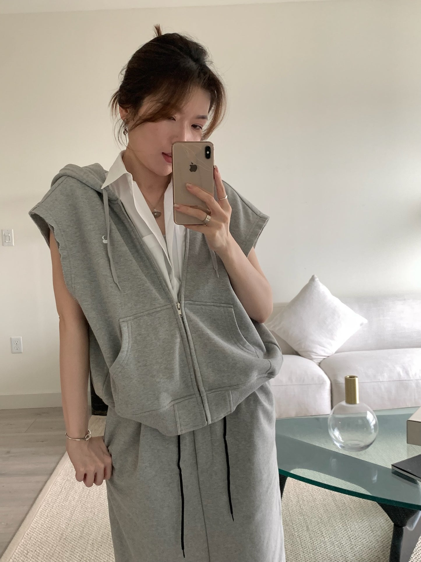 Shirt Layered Hoodie Sleevless Jumper