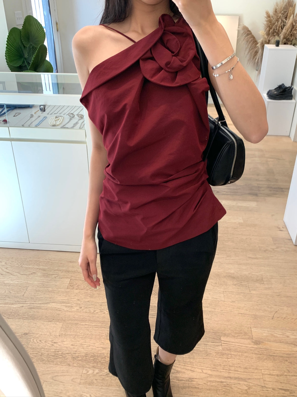 Rose One-shoulder Top