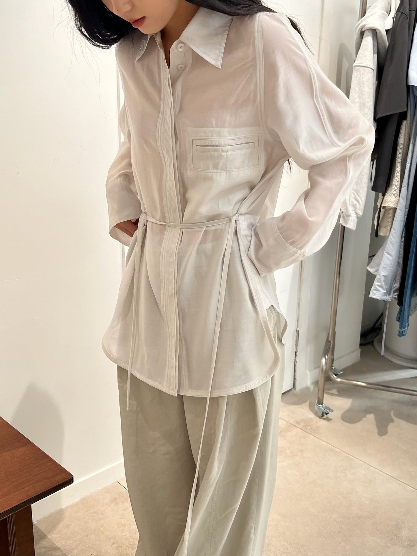 See-through Back Strap Shirt