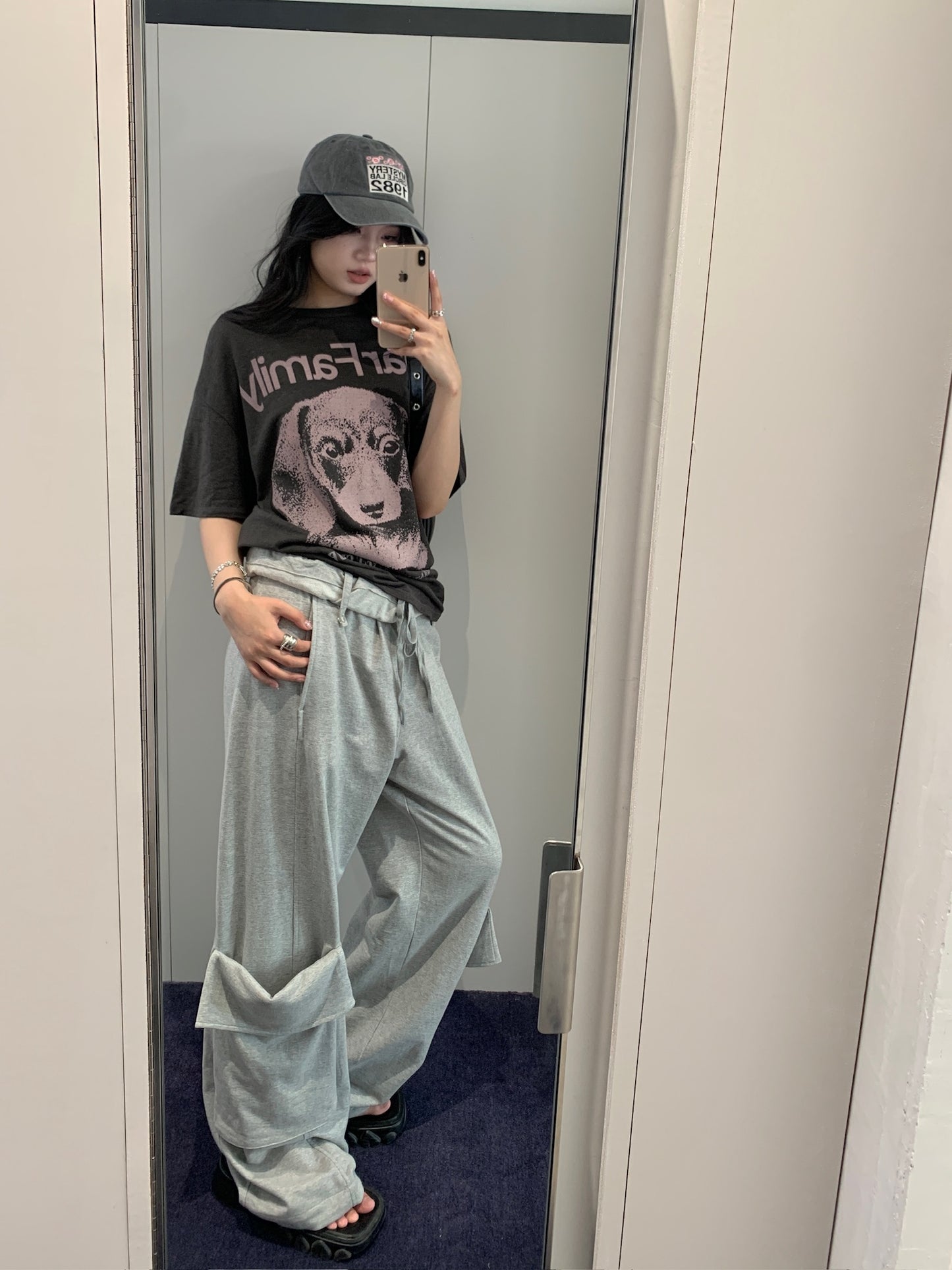 Rolled Waist Sweat Cargo Pants