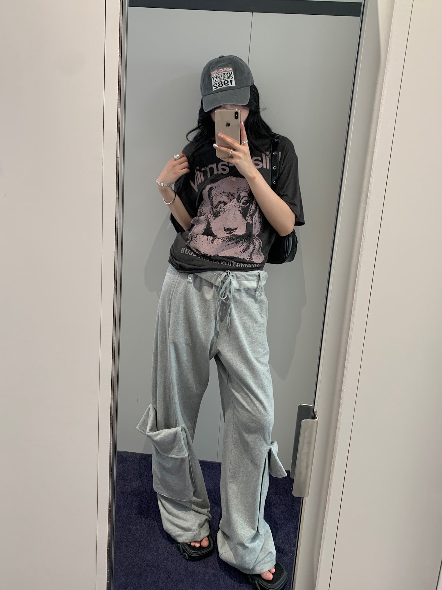Rolled Waist Sweat Cargo Pants