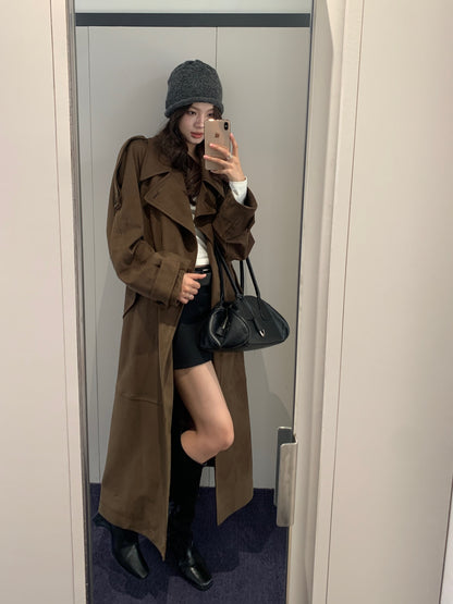 Suede Belted Trench Coat