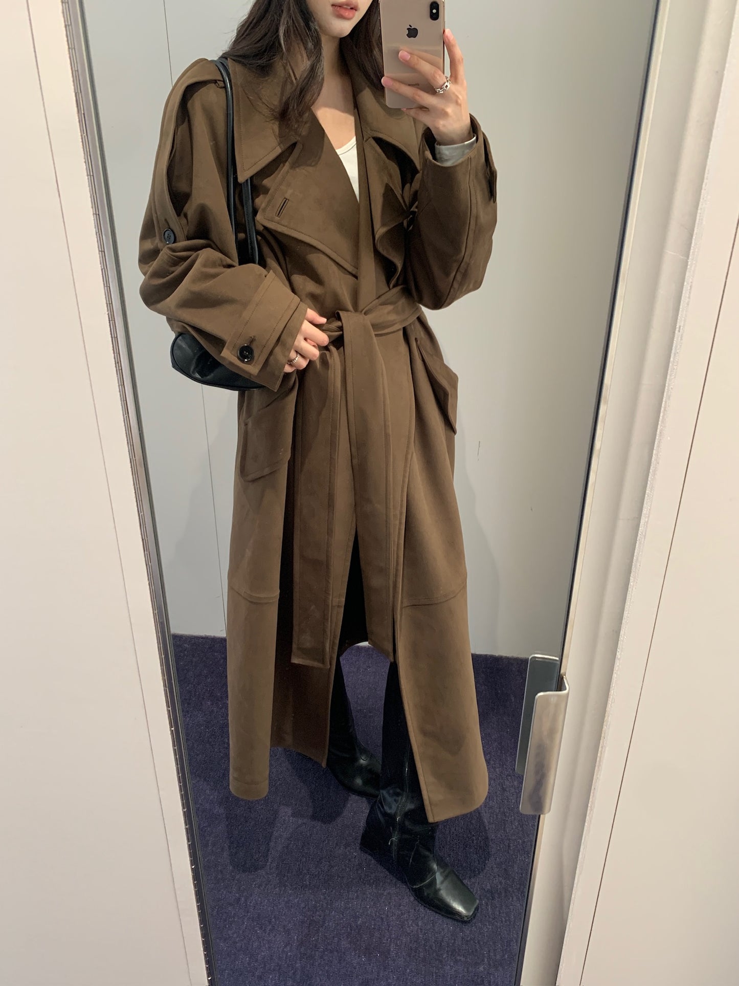 Suede Belted Trench Coat