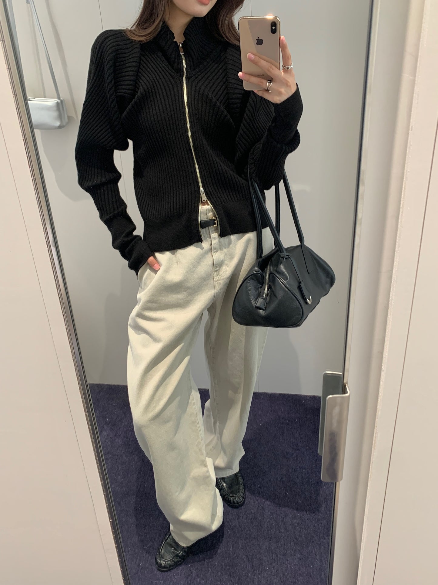 High Neck Knit Zip-up