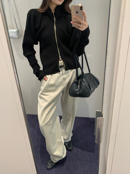 High Neck Knit Zip-up