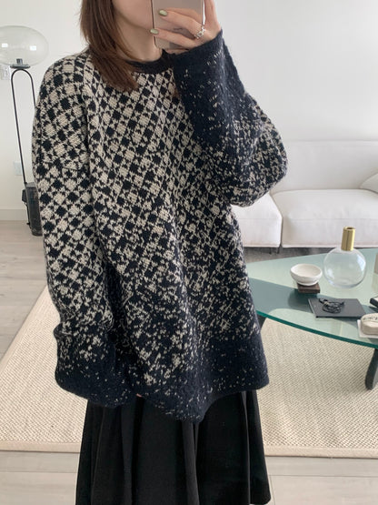 Checked Crewneck Sweater