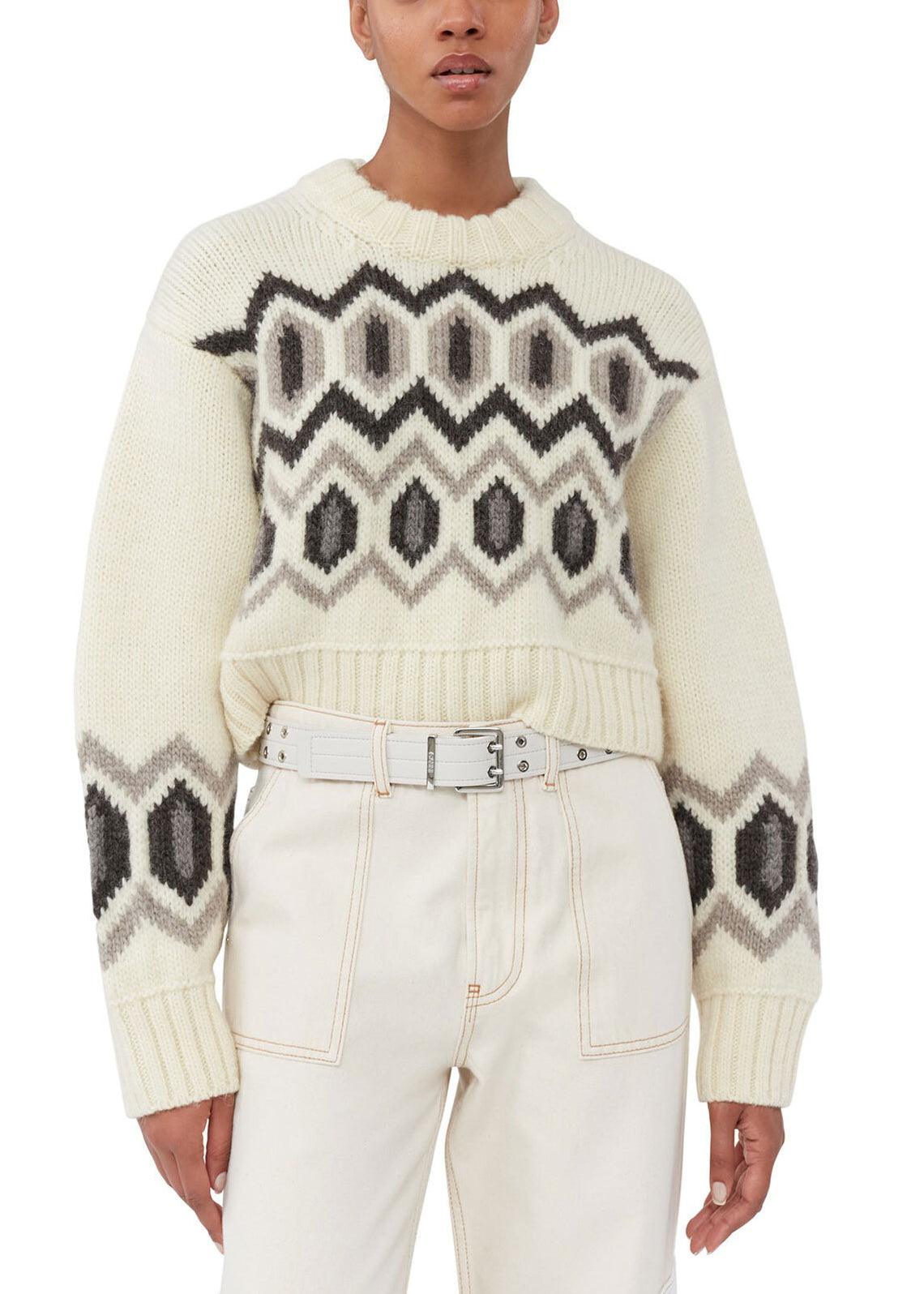 Chunky Wool Cropped O-neck Sweater