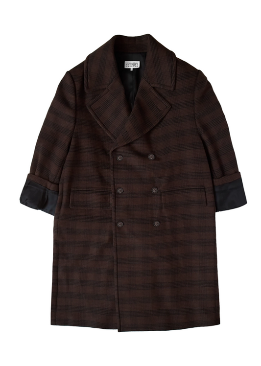 Checked Wool Blend Coat