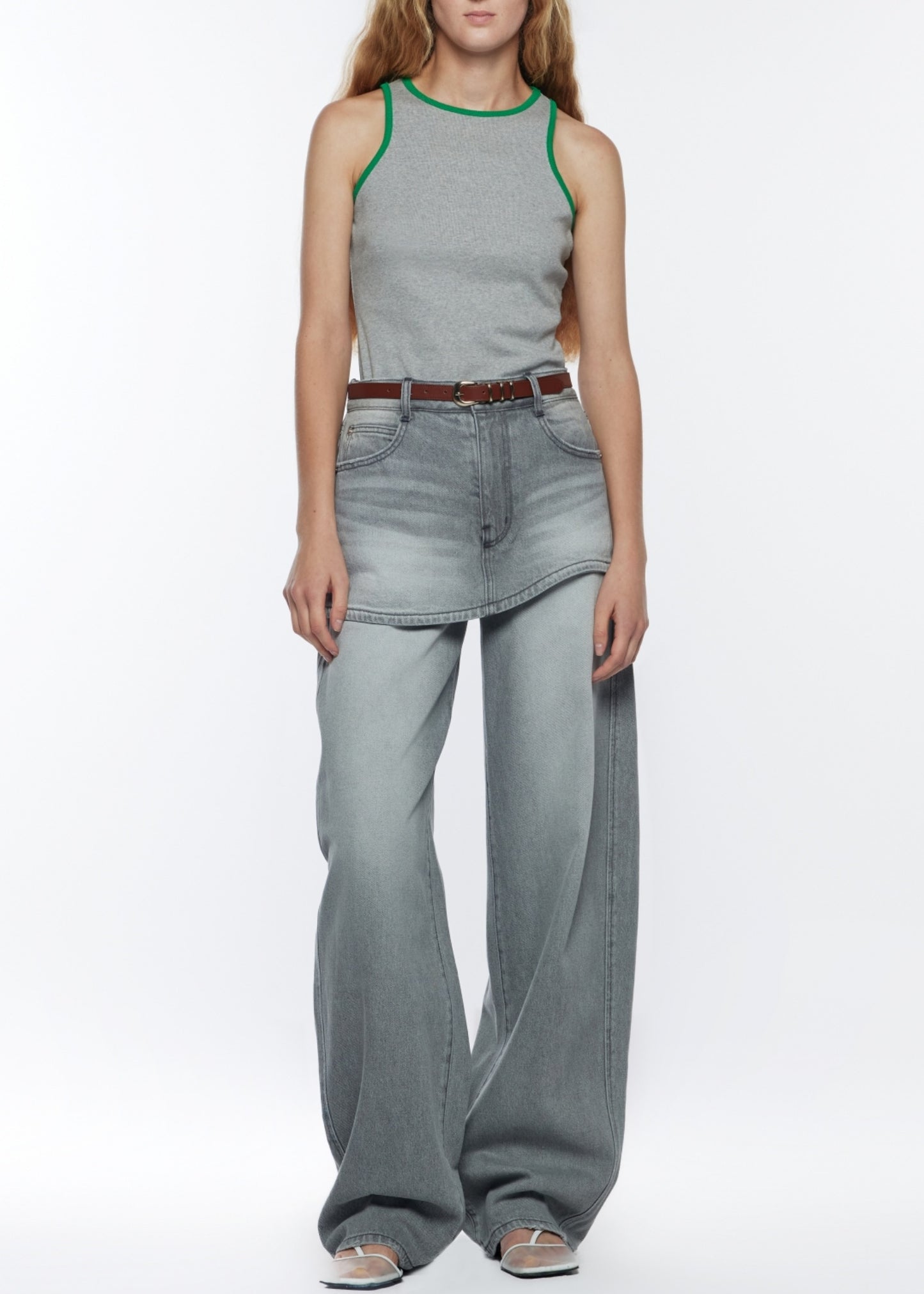 Curved Skirt Layered Denim