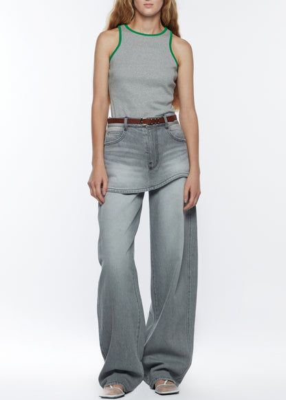 Curved Skirt Layered Denim