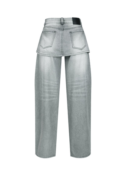 Curved Skirt Layered Denim
