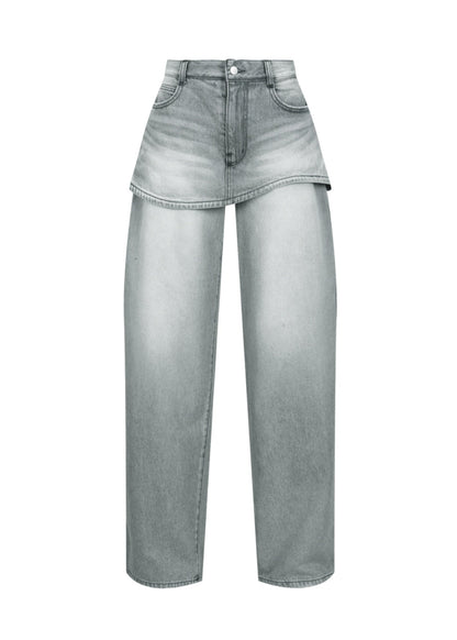 Curved Skirt Layered Denim