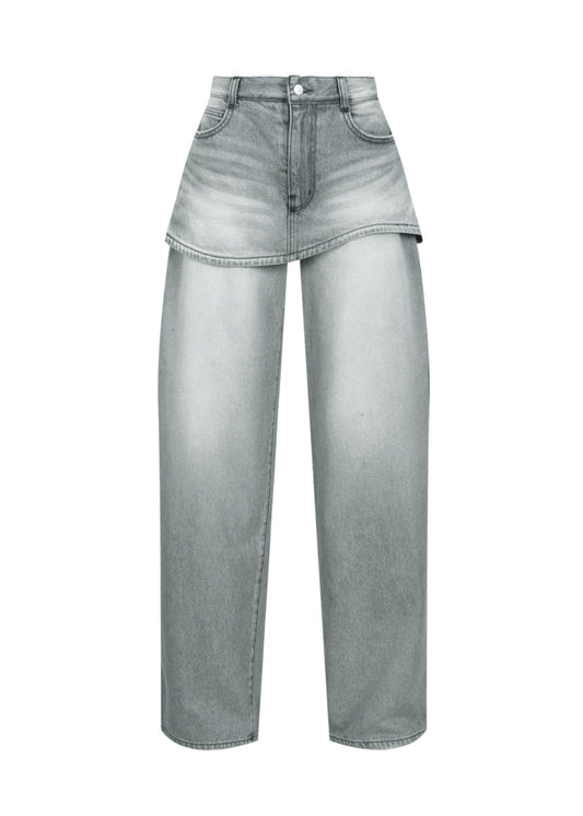 Curved Skirt Layered Denim