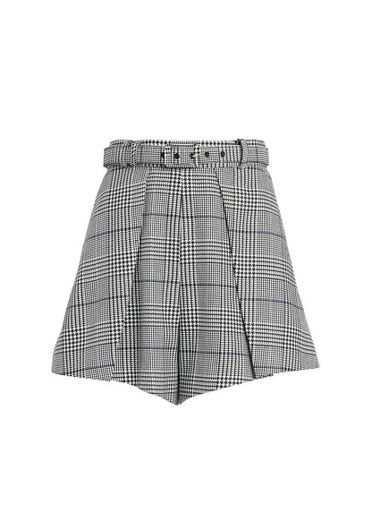 Plaid Pleated High-waist Shorts