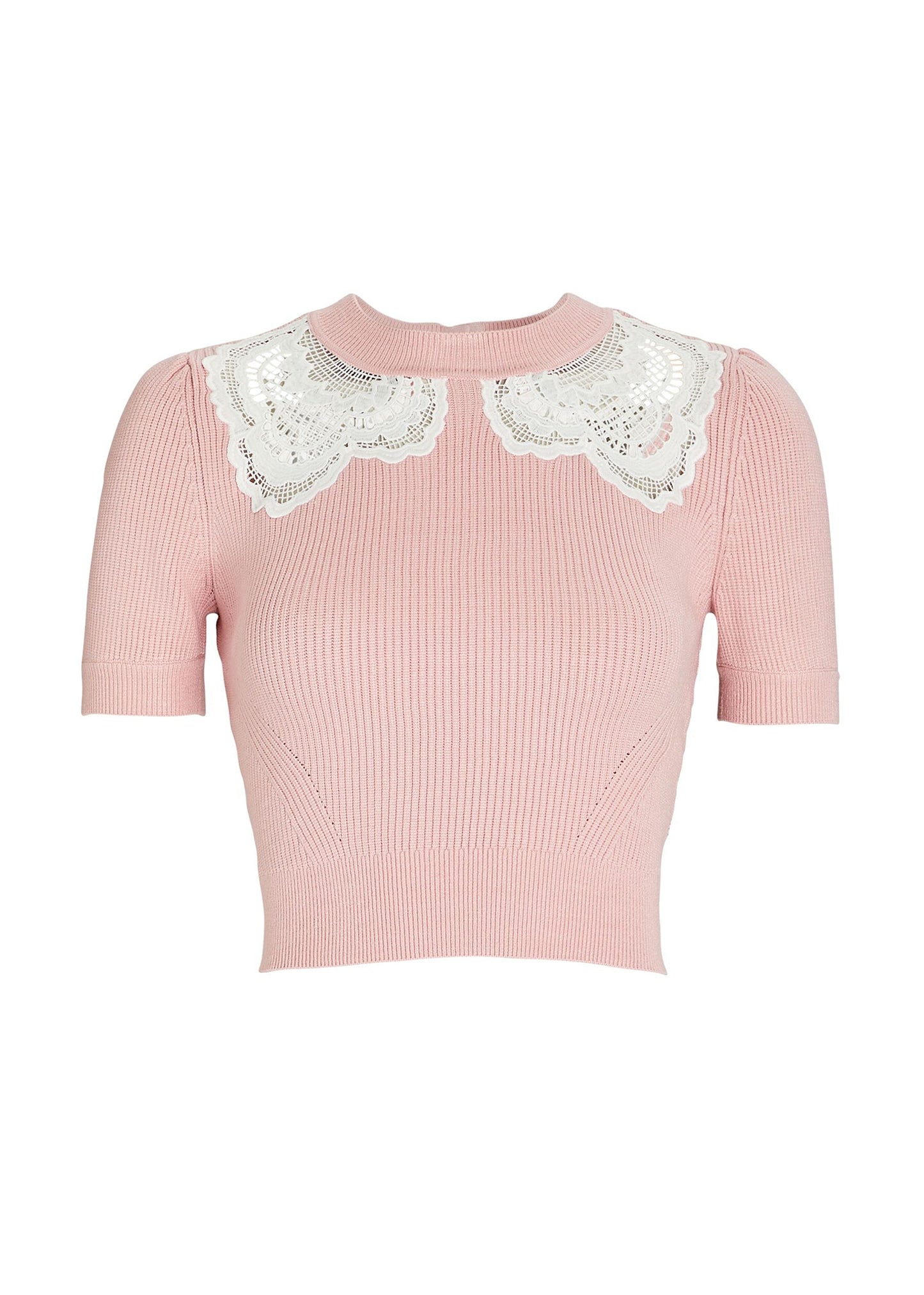 Guipure Lace-Trimmed Rib Knit Top