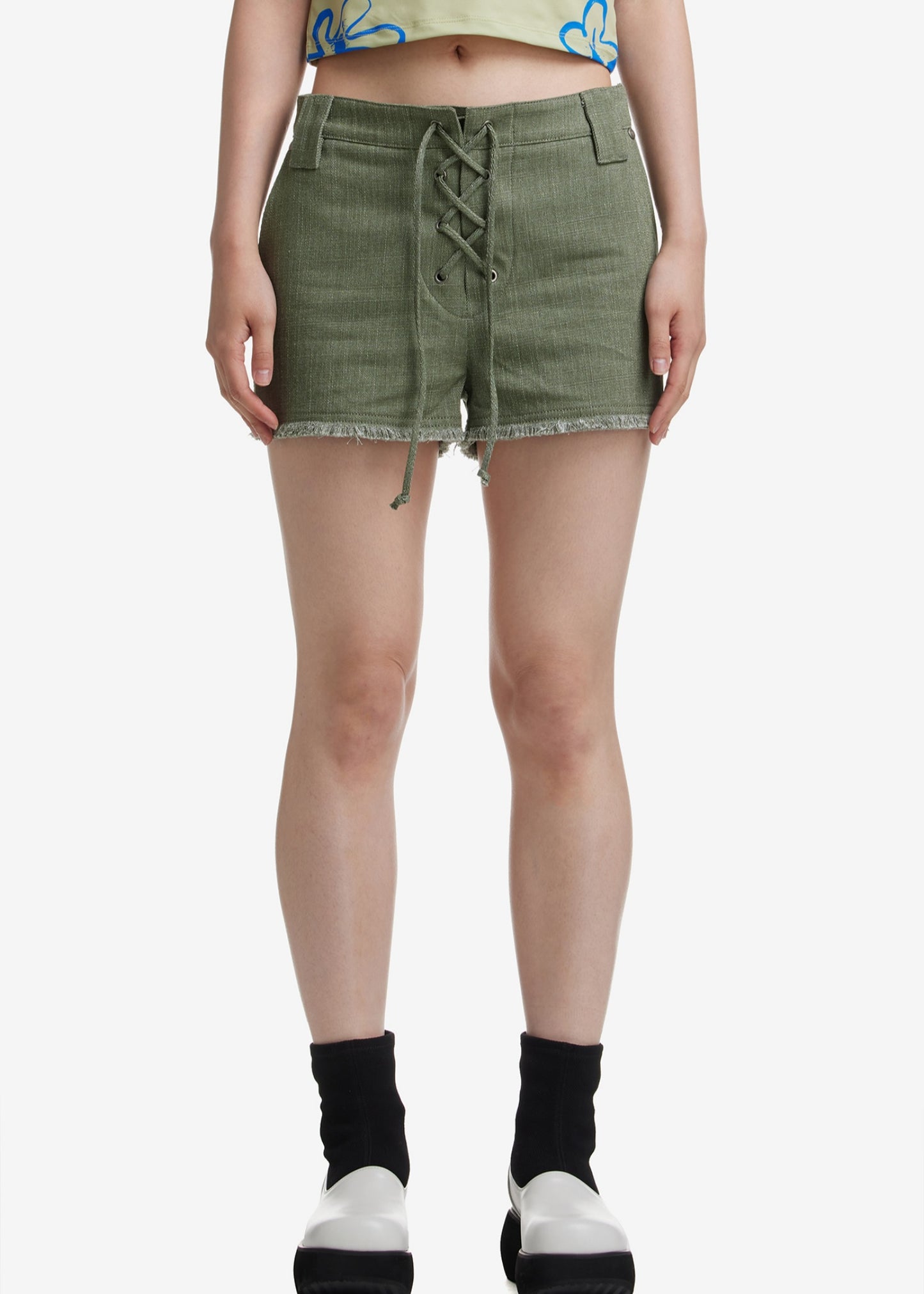 Lace Up Cotton Shorts