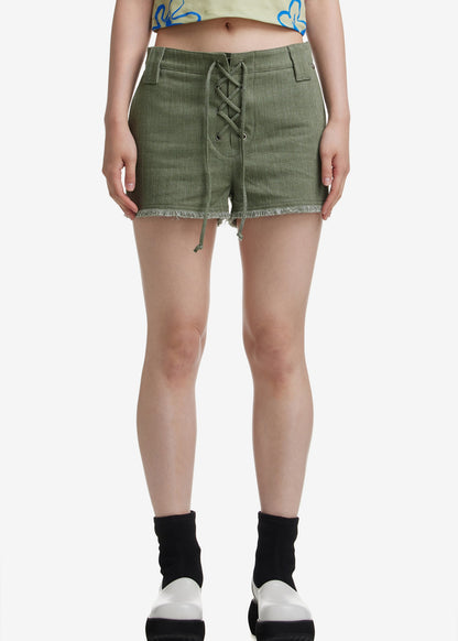 Lace Up Cotton Shorts