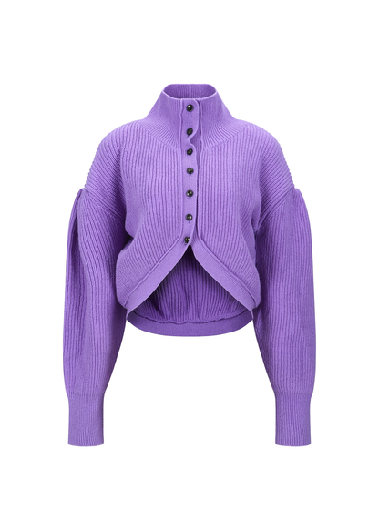 Highneck Hemline Cardigan