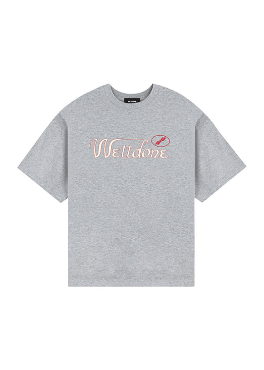 M/GREY CURSIVE LOGO TEE