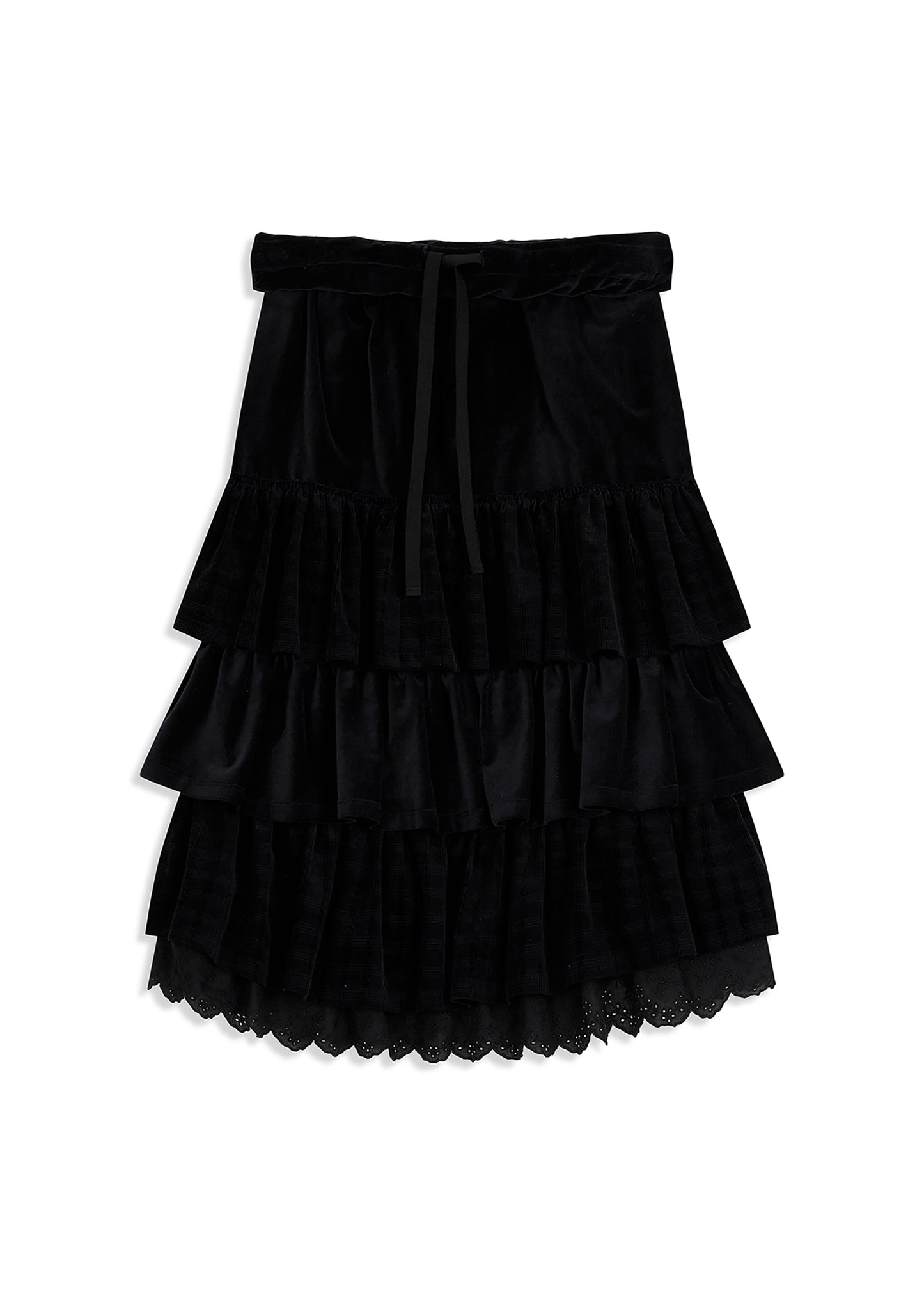 Velvet Rolled Waist Tiered Skirt