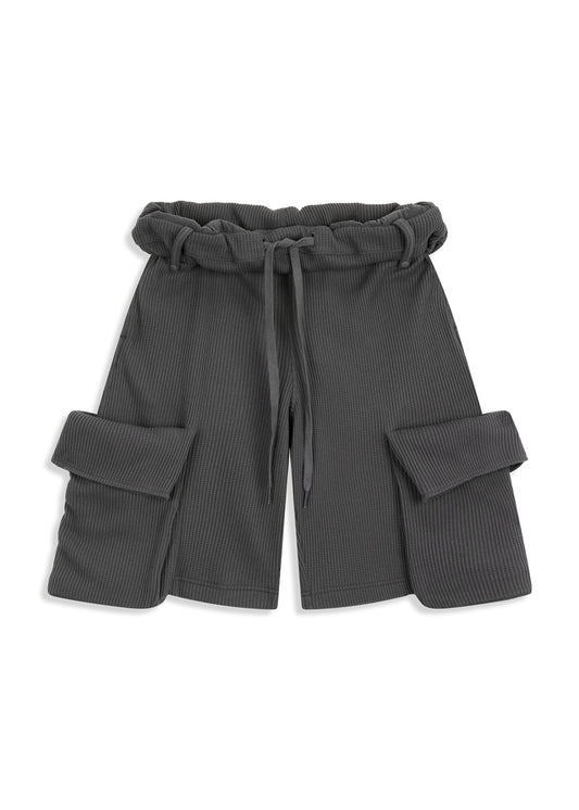 Rolled Waist Waffle Cargo Shorts