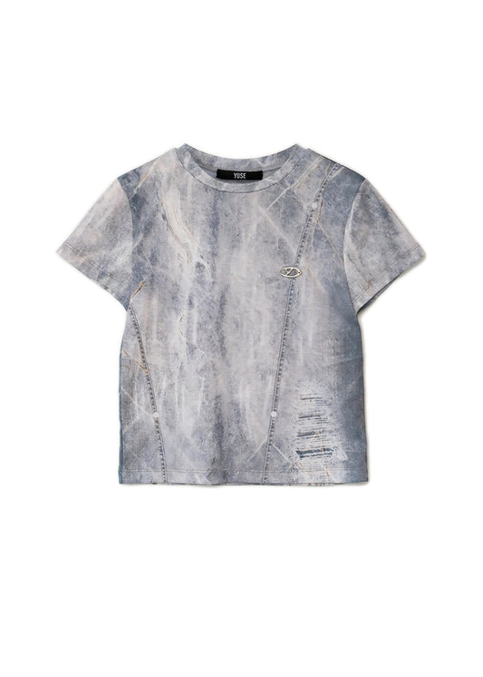 Denim Full Print Round T-shirt