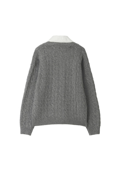 Shirt Collar V-Neck Knit