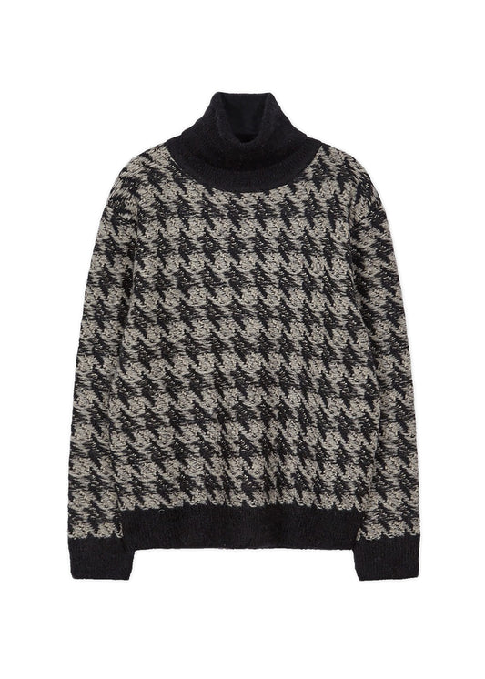 XEZAL Houndstooth Check Knit Turtleneck