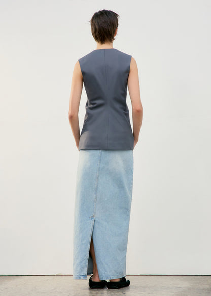 Belted High Waist Denim Skirt