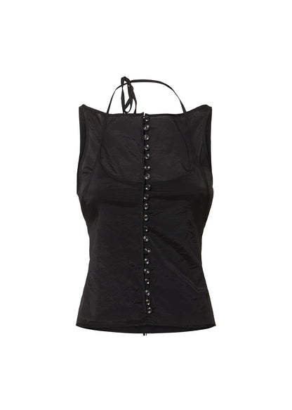 Sheer Button Layered Tank Top
