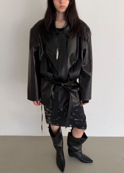 Low Waist Artificial Leather Jacket
