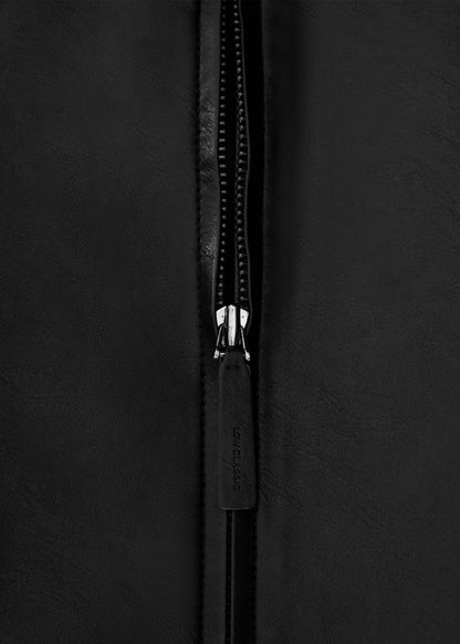 Stand Collar Artificial Leather Jumper