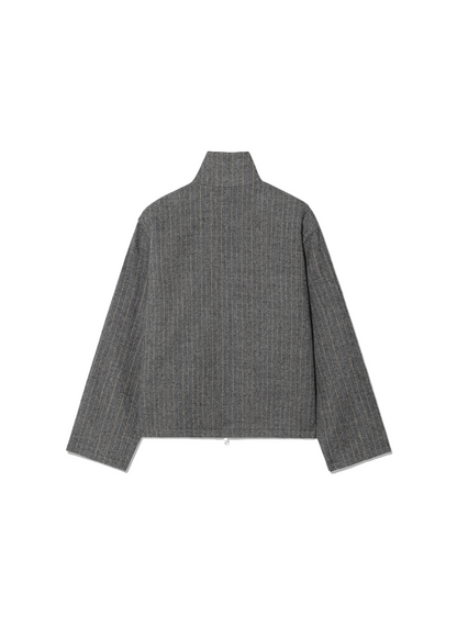 Stripe Wool Zip Shirt Jacket