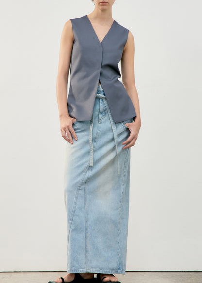 Belted High Waist Denim Skirt