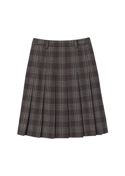 Flannel Pleats Midi Skirt