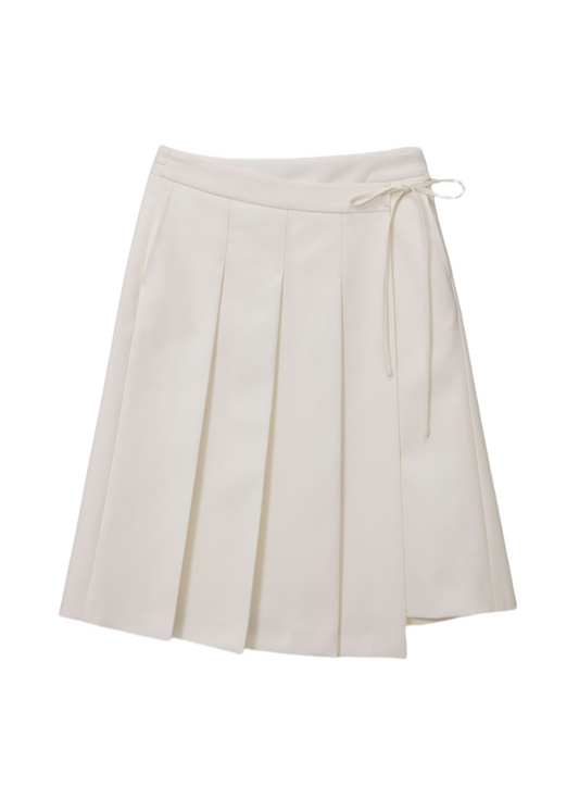 Ribboned Wide Pleats Skirt