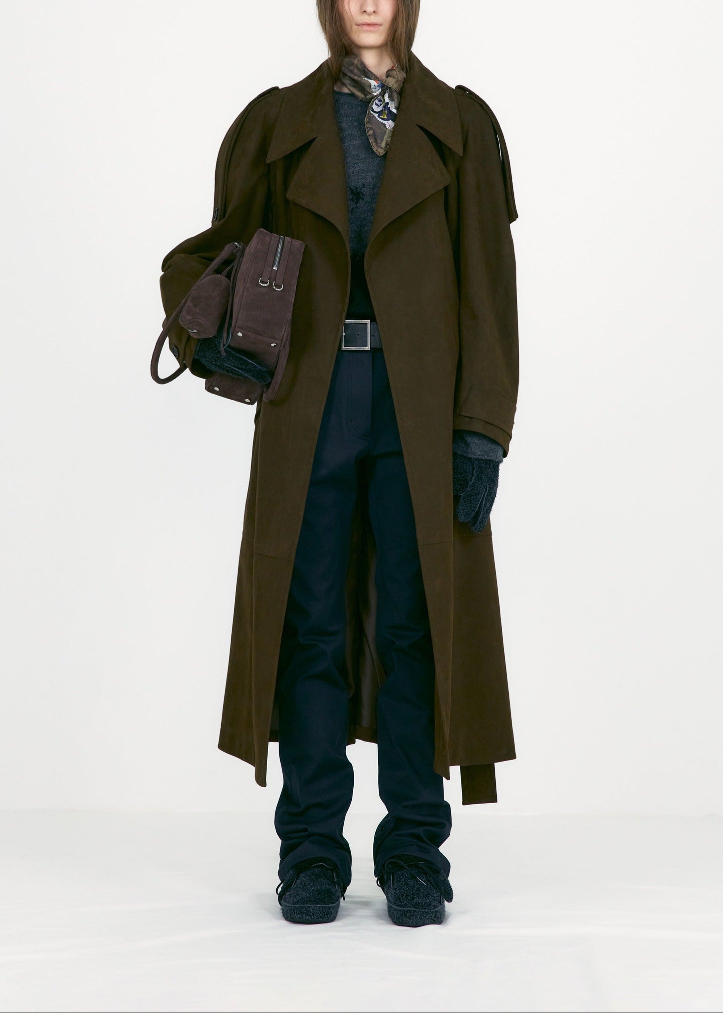 Suede Belted Trench Coat