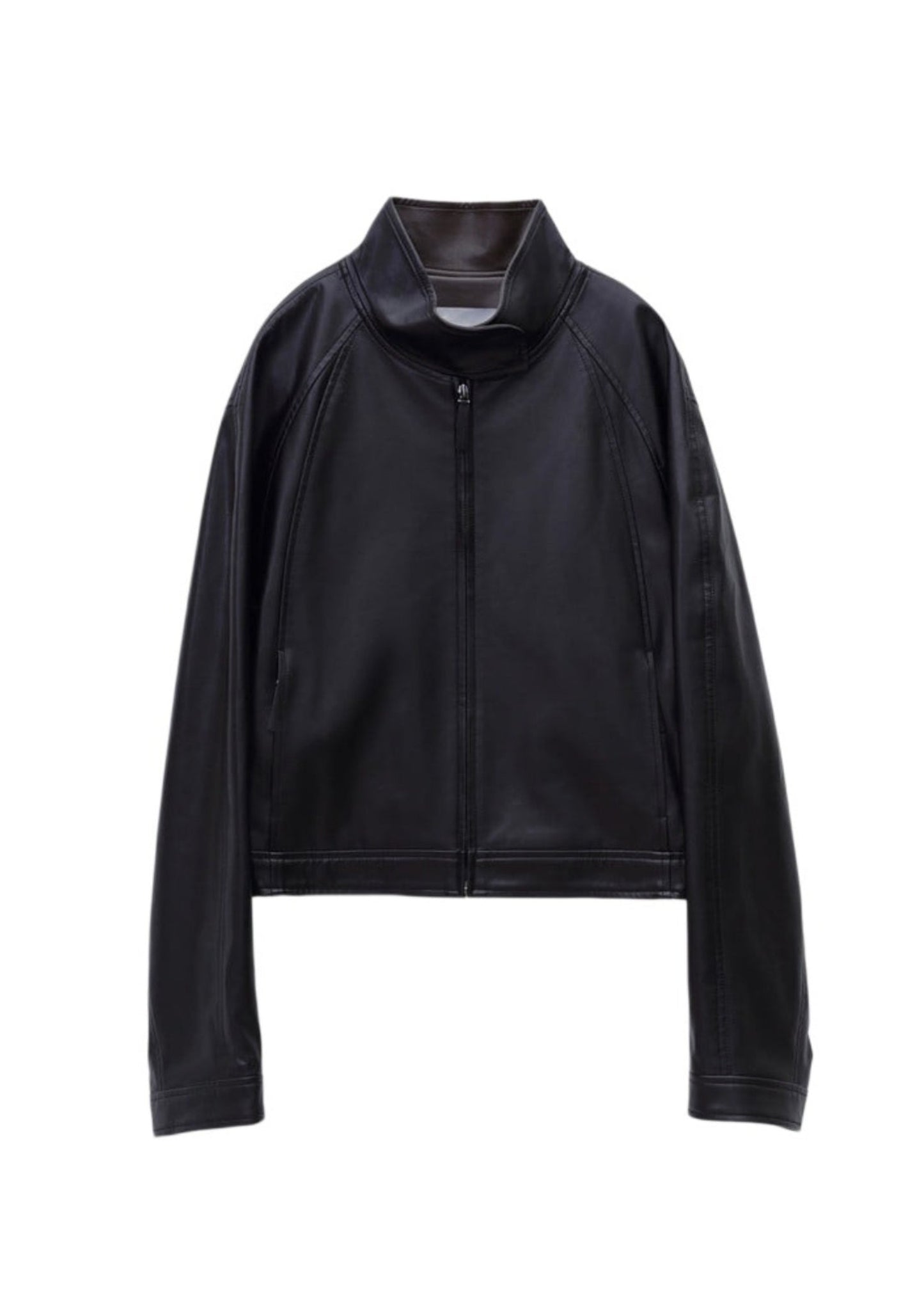 Stand Collar Artificial Leather Jumper