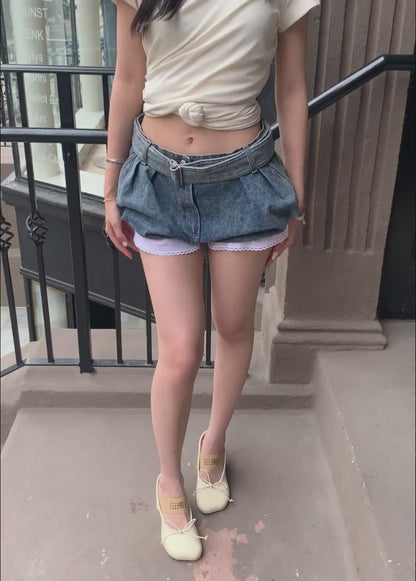 Underlayer Flared Denim Shorts