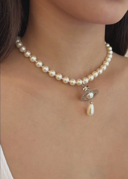 One Row Pearl Drop Choker