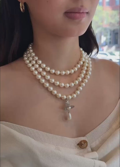 Three Row Pearl Drop Choker