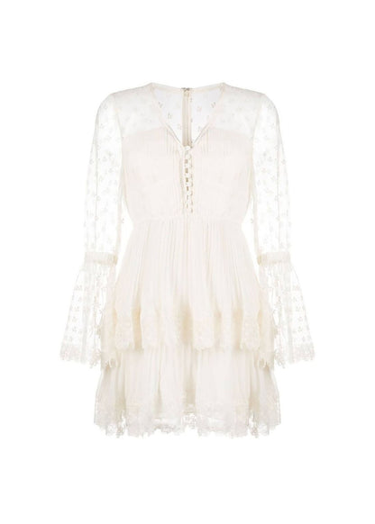 Chiffon Lace Tiered Mini Dress