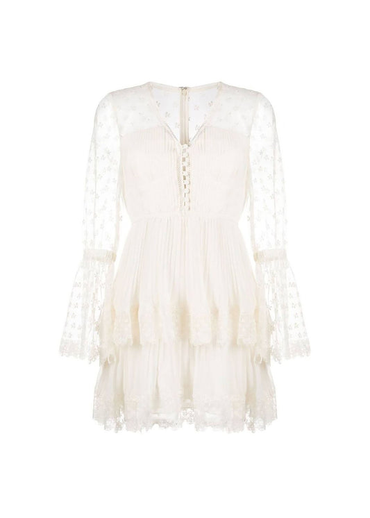 Chiffon Lace Tiered Mini Dress