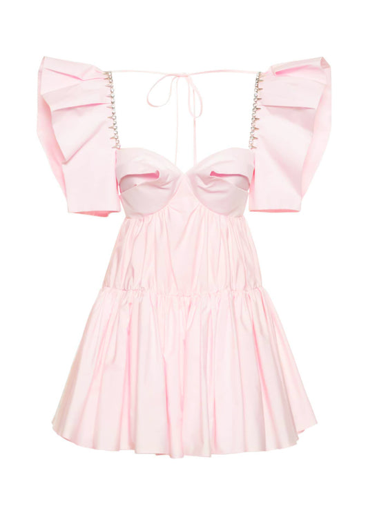 Crystal Trim Poplin Mini Dress