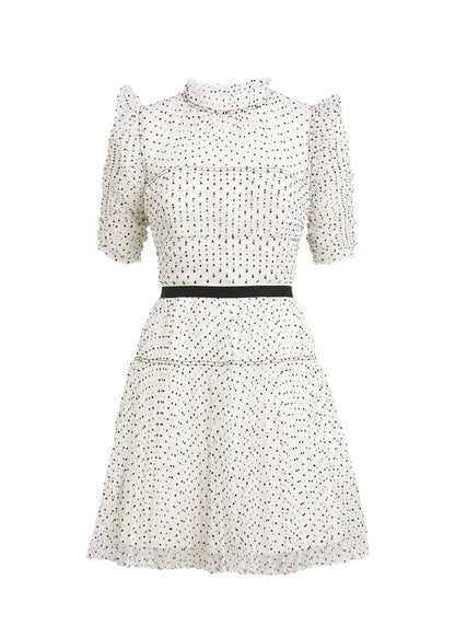 Dot Mesh Pleated Skirt Mini Dress