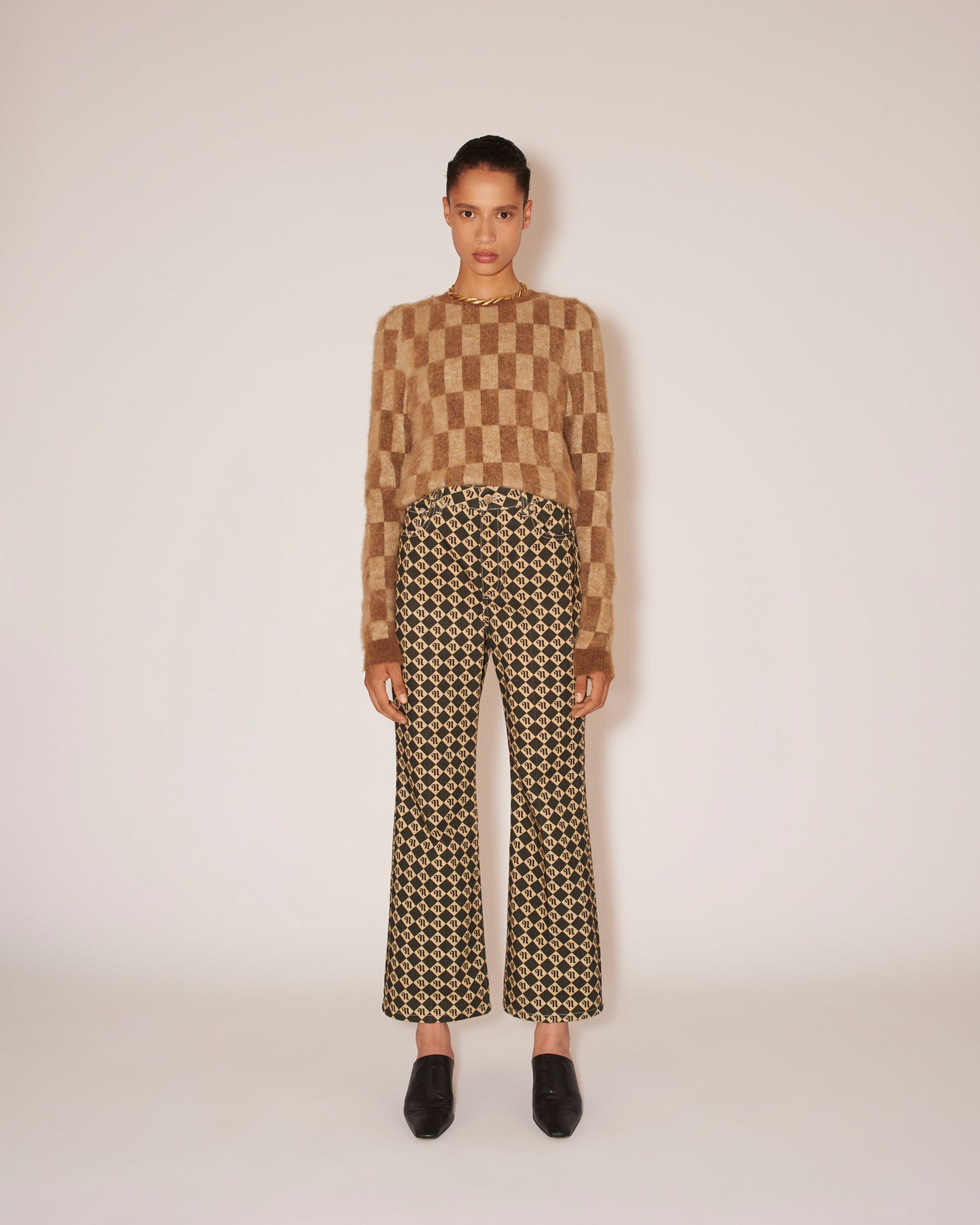 FELINE Checkered Crew Neck Sweater