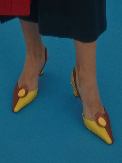Yuul Yie Twiggy Yellow & Brown Slingbacks
