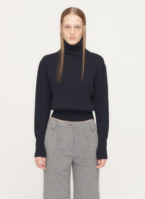 Ribbed Turtleneck Knit Pullover