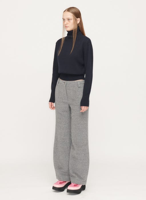Ribbed Turtleneck Knit Pullover